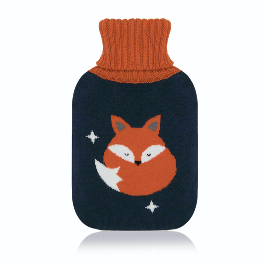 Knitted Midnight Fox Knitted Cover With Gold Lurex, 1.7L Hot Water Bottle
