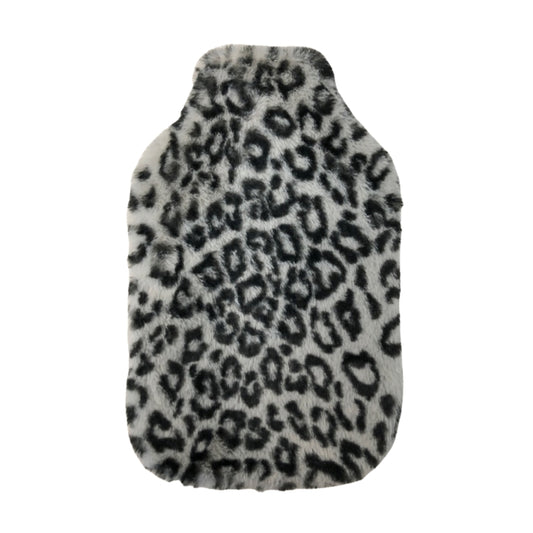 Grey Snow Leopard Print, Faux Bunny Fur, 1.7L Hot Water Bottle